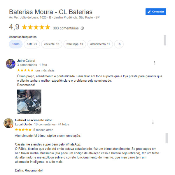 avaliações google bateria de carro